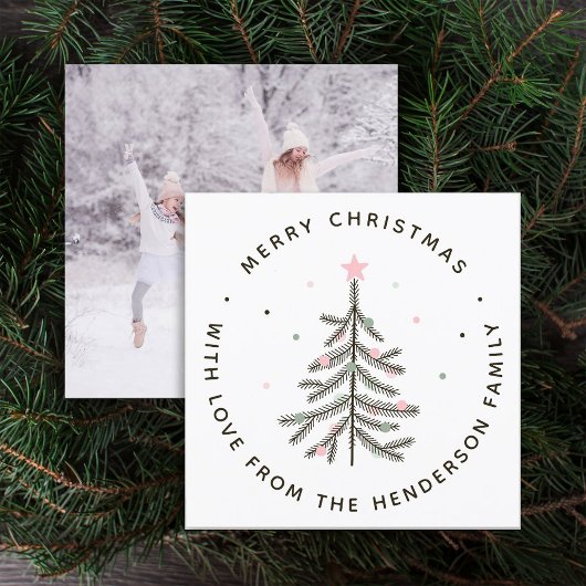 Cute Pastel Pine Tree Photo Holiday Card  シーズンカード