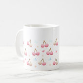 Cute Pastel Pink Cherry Pattern Coffee Mug コーヒーマグカップ (正面左)