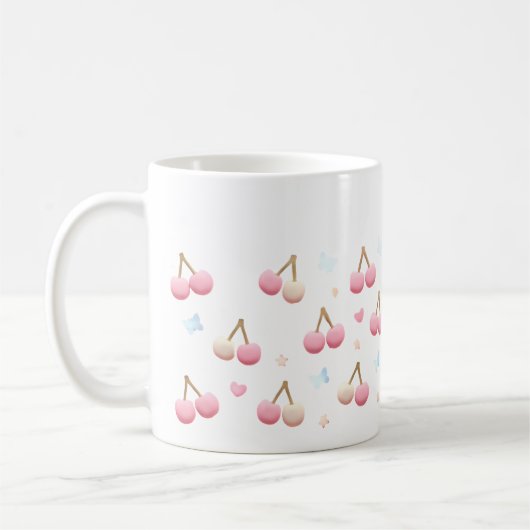 Cute Pastel Pink Cherry Pattern Coffee Mug コーヒーマグカップ (左)