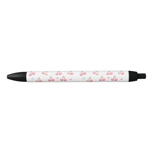 Cute Pastel Pink Cherry Pattern Ink Pen 黒ボールペン (正面)