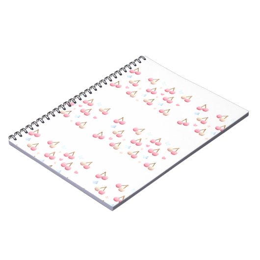 Cute Pastel Pink Cherry Pattern Notebook ノートブック (左側)