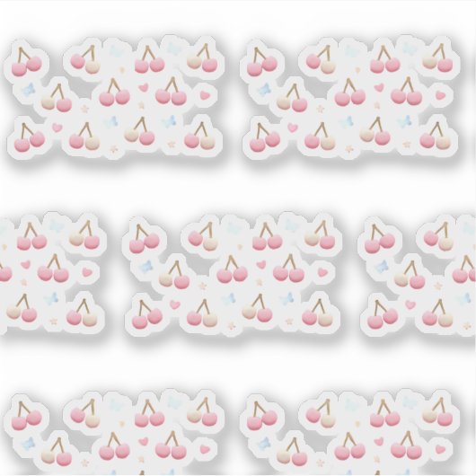 Cute Pastel Pink Cherry Pattern Sticker シール (正面)