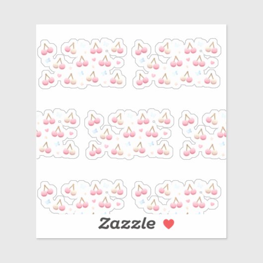 Cute Pastel Pink Cherry Pattern Sticker シール (シート)
