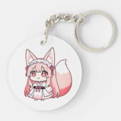 Cute Pastel Pink Chibi FoxGirl  キーホルダー (裏面)