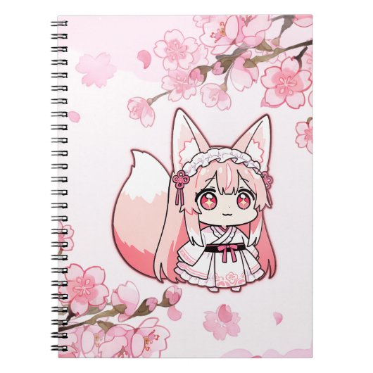 Cute Pastel Pink Chibi FoxGirl  ノートブック (正面)