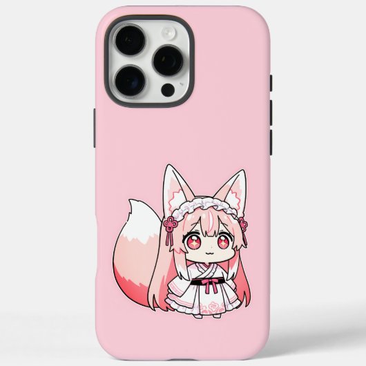 Cute Pastel Pink Chibi FoxGirl Case-Mate iPhoneケース (裏面)