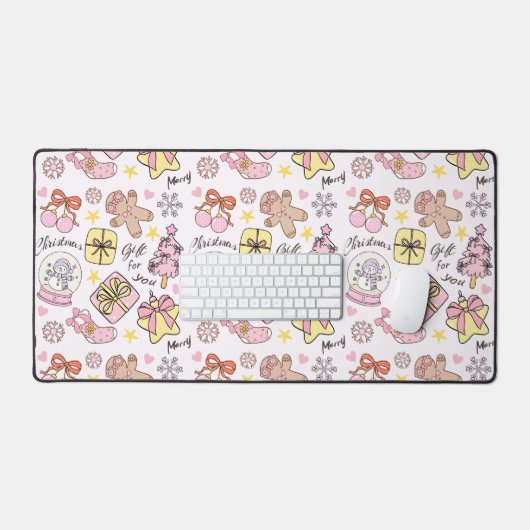 Cute Pastel Pink Christmas Ornaments Pattern デスクマット (キーボード&マウス)