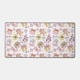 Cute Pastel Pink Christmas Ornaments Pattern デスクマット