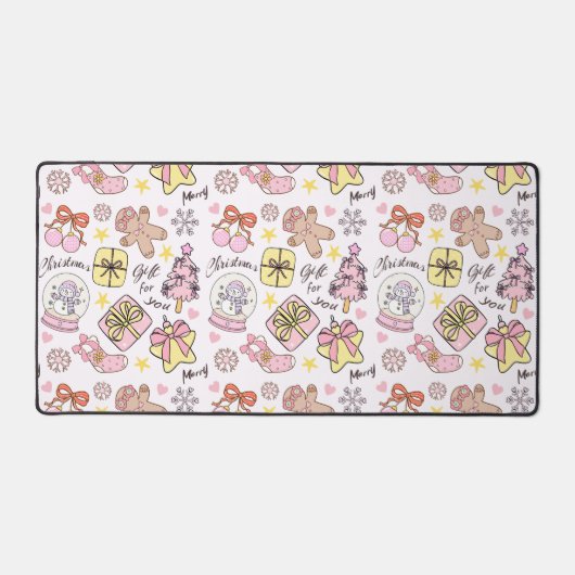 Cute Pastel Pink Christmas Ornaments Pattern デスクマット (正面)
