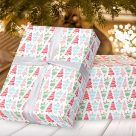 Cute Pastel Pink Colorful Christmas Tree Pattern ラッピングペーパー