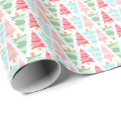 Cute Pastel Pink Colorful Christmas Tree Pattern ラッピングペーパー (ロールコーナー)