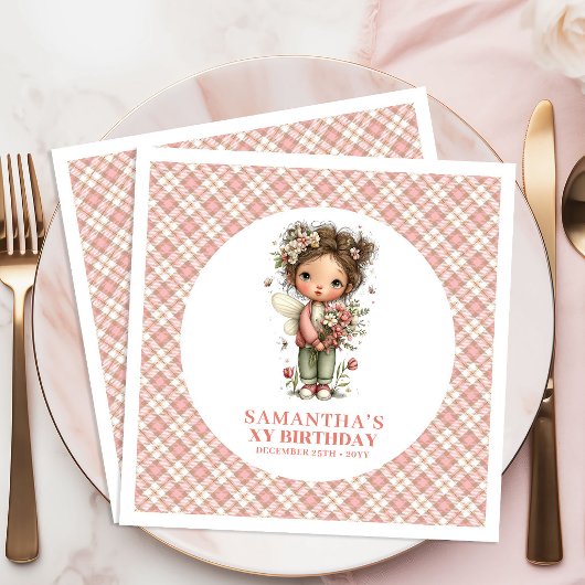 Cute Pastel Pink Fairy Floral 1st Birthday Napkin