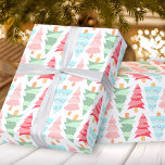Cute Pastel Pink Green Colorful Christmas Tree ラッピングペーパー<br><div class="desc">Wrapping Paper featuring cute colorful pink and pastel Christmas trees on the white background. - Kate Eden Art.</div>