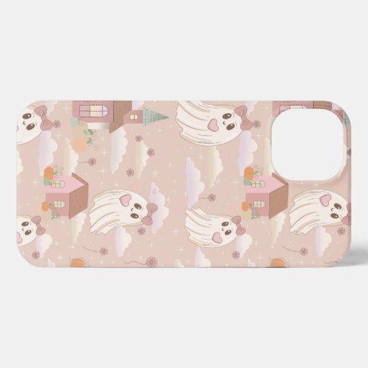 Cute Pastel Pink Halloween Ghost iPhoneケース (裏面横)