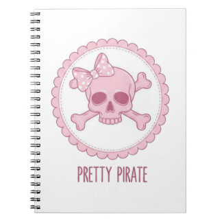 Cute Pastel Pink Skull with Bow and Crossbones Des ノートブック