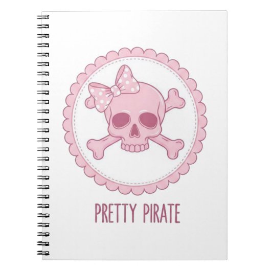 Cute Pastel Pink Skull with Bow and Crossbones Des ノートブック (正面)