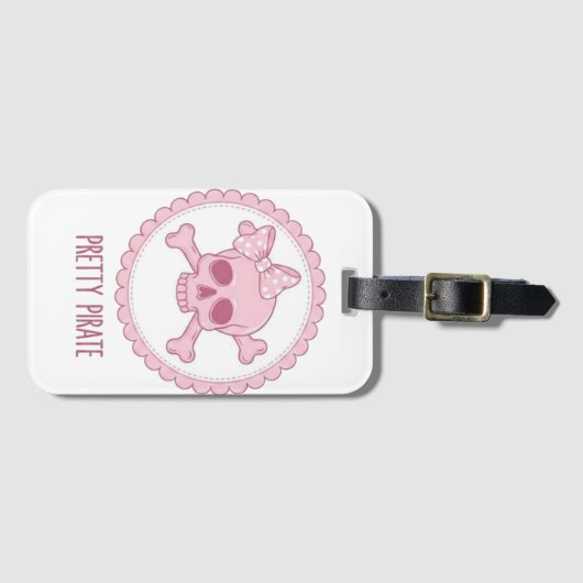 Cute Pastel Pink Skull with Bow and Crossbones Des ラゲッジタグ (正面横)