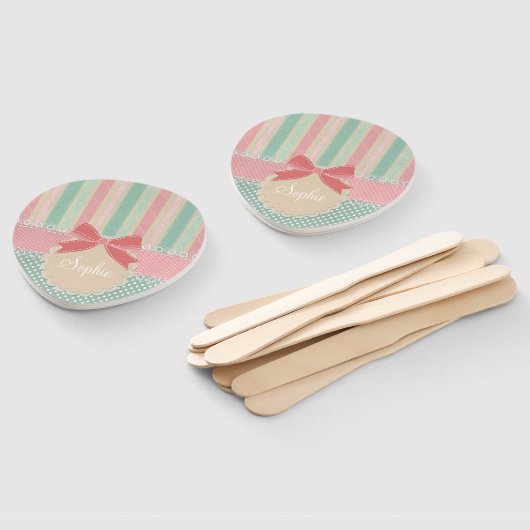 Cute Pastel Polka Dot & Stripes Design ハンドファン (組立なし)