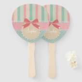 Cute Pastel Polka Dot & Stripes Design ハンドファン (正面&裏面)