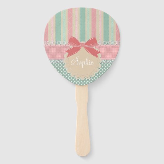 Cute Pastel Polka Dot & Stripes Design ハンドファン (正面)