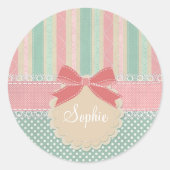 Cute Pastel Polka Dot & Stripes Design ラウンドシール (正面)