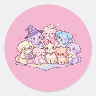 Cute Pastel Puppy Friends Sticker Sheet ラウンドシール