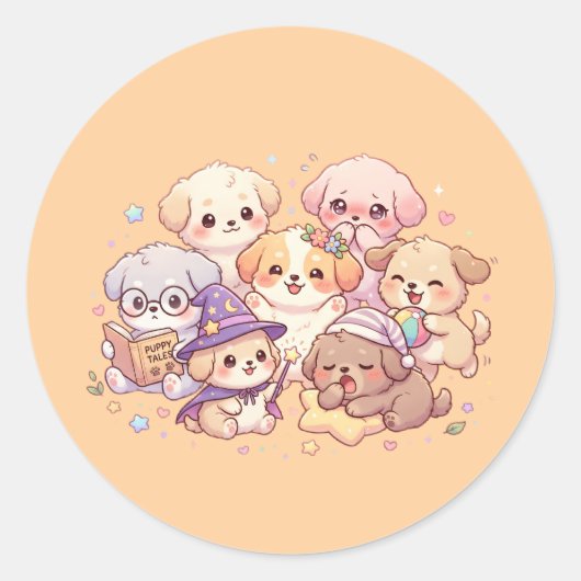 Cute Pastel Puppy Sticker Sheet ラウンドシール (正面)