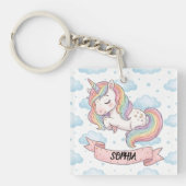 Cute Pastel Rainbow Unicorn Clouds Personalized キーホルダー (正面)