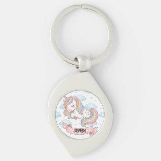Cute Pastel Rainbow Unicorn Clouds Personalized キーホルダー