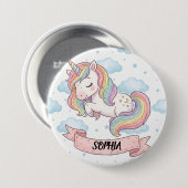 Cute Pastel Rainbow Unicorn Clouds Personalized 缶バッジ (正面&裏面)