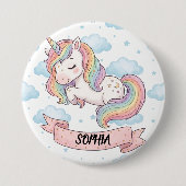 Cute Pastel Rainbow Unicorn Clouds Personalized 缶バッジ (正面)