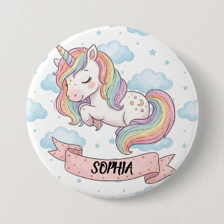 Cute Pastel Rainbow Unicorn Clouds Personalized 缶バッジ