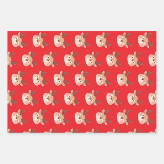 Cute Pastel Reindeer Head ラッピングペーパーシート (正面)