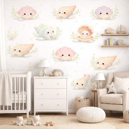 Cute Pastel Seashells Watercolor Nursery Baby Room 壁紙