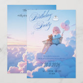 Cute Pastel Sky Birthday Invitation 招待状 (正面/裏面)
