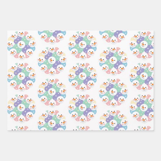 Cute Pastel Snowman Heads Seamless ラッピングペーパーシート (正面)