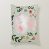 Cute Pastel Spring Bunny Floral Wreath Nursery Art アクセントクッション (正面(垂直))