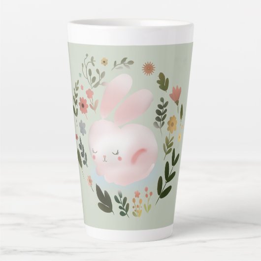 Cute Pastel Spring Bunny Floral Wreath Nursery Art カフェラテマグ (正面)