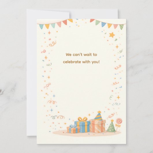 Cute Pastel Teddy Bear Kids Birthday Invitation 招待状 (裏面)