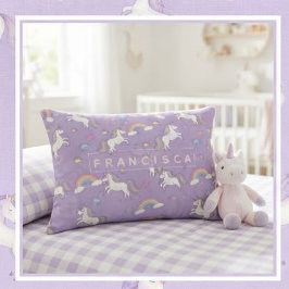 Cute Pastel Unicorn and Rainbow for Kids アクセントクッション