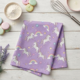 Cute Pastel Unicorn and Rainbow for Kids キッチンタオル