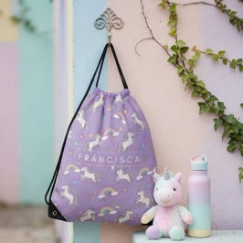 Cute Pastel Unicorn and Rainbow for Kids ナップサック