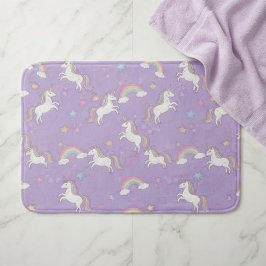 Cute Pastel Unicorn and Rainbow for Kids バスマット