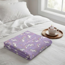 Cute Pastel Unicorn and Rainbow for Kids フリースブランケット