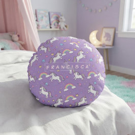 Cute Pastel Unicorn and Rainbow for Kids ラウンドクッション
