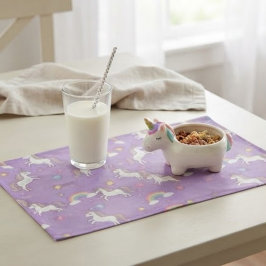 Cute Pastel Unicorn and Rainbow for Kids ランチョンマット