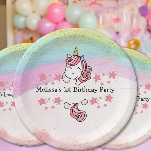Cute Pastel Unicorn & Rainbow Birthday Party ペーパープレート