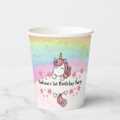 Cute Pastel Unicorn & Rainbow Birthday Party 紙コップ (裏面)