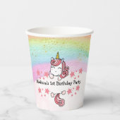 Cute Pastel Unicorn & Rainbow Birthday Party 紙コップ (正面)