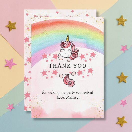 Cute Pastel Unicorn & Rainbow Birthday Thank You   サンキューカード